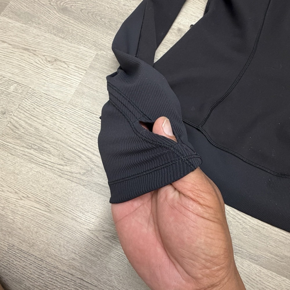 Lululemon Bhakti Yoga Jacket Womens 8 Black Asymmetrical Zip Luon Thumbholes - Picture 6 of 9
